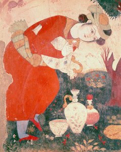 シャー・アッバス1世の裁判所でワインを注ぐ女性、1585-1627年（詳細） 作： Persian School